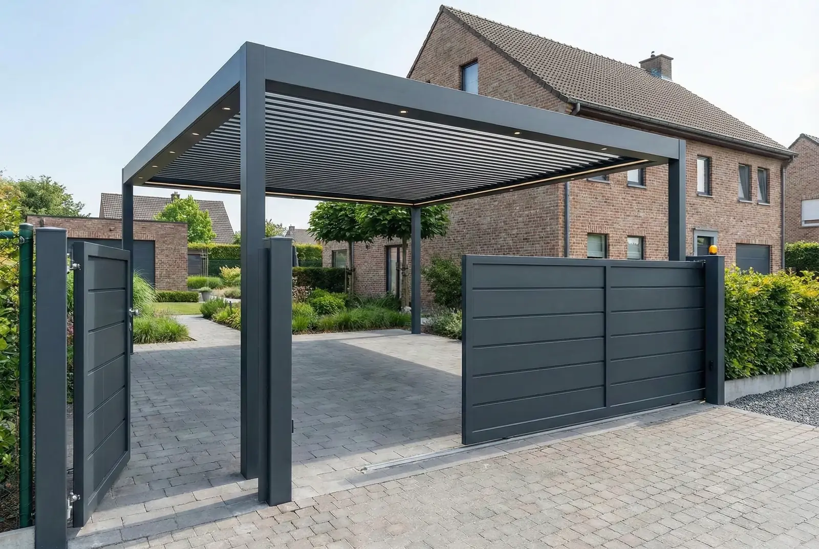 Carport met bijpassende toegangspoort