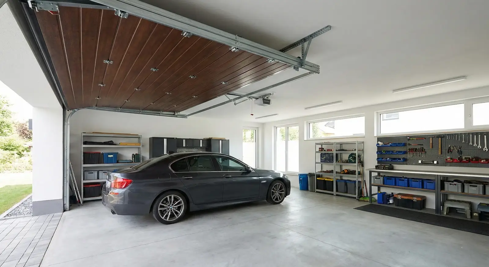 Porte garage ouverte vue intérieur